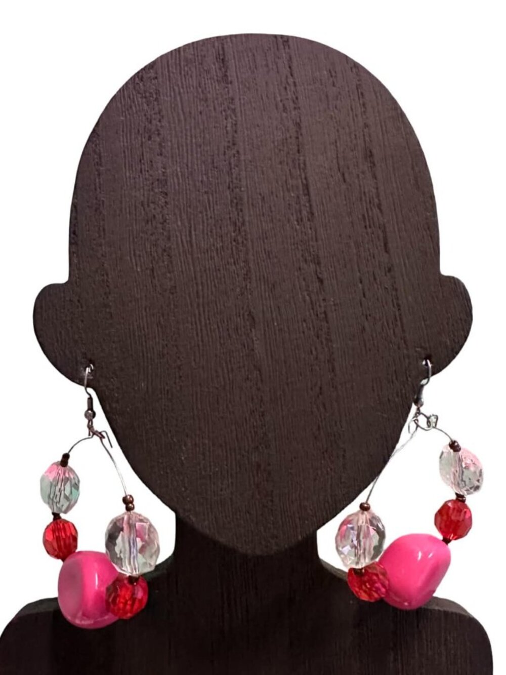 Oversized Dangle Hoop Earrings Pink Orange Beaded Womens Costume Jewelry